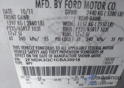 2012 Ford Edge Se z USA, uszkodzony, nr VIN 2FMDK3GC1CBA39918